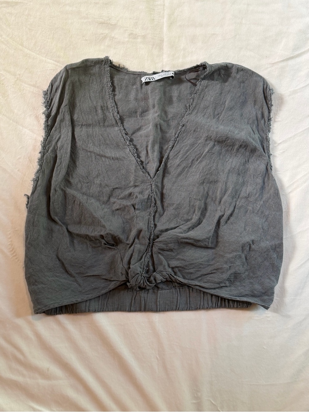 Zara Gray V-Neck Knot Front Crop Top